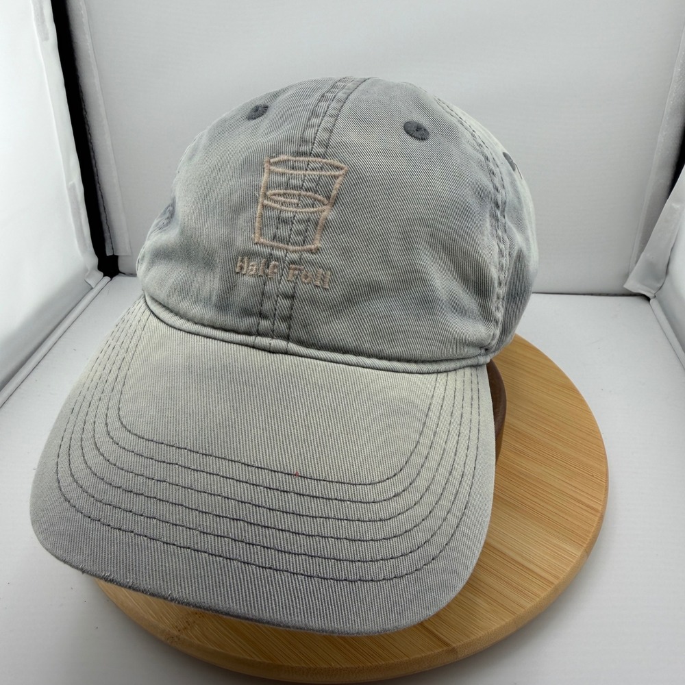 Life is Good Half Full Glass Logo Gray Distressed Strapback Hat Optimist Y2K Cap